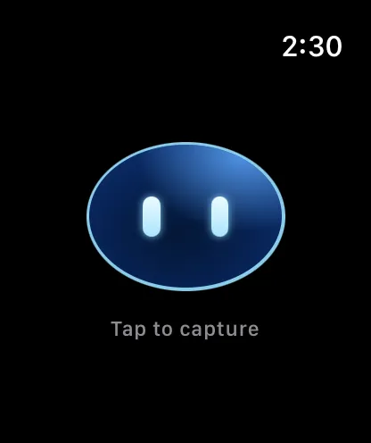 Rill on Apple Watch: the Rill face as one button, labelled “Tap to capture”.